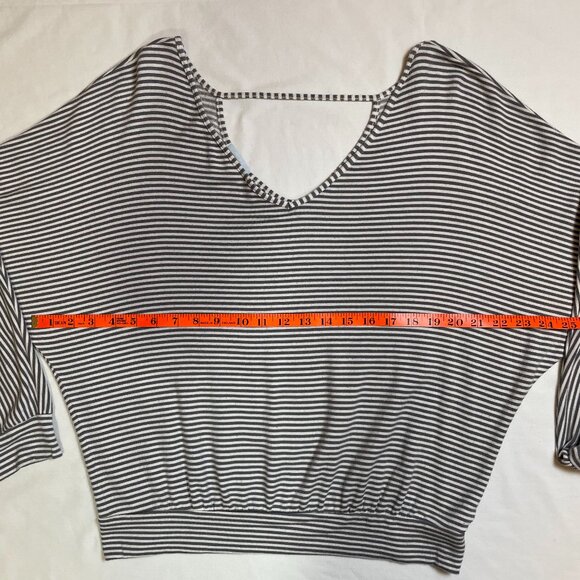 Eberjey French Terry Top Size Large Striped White Gray Dolman Long Sleeves - Picture 7 of 11